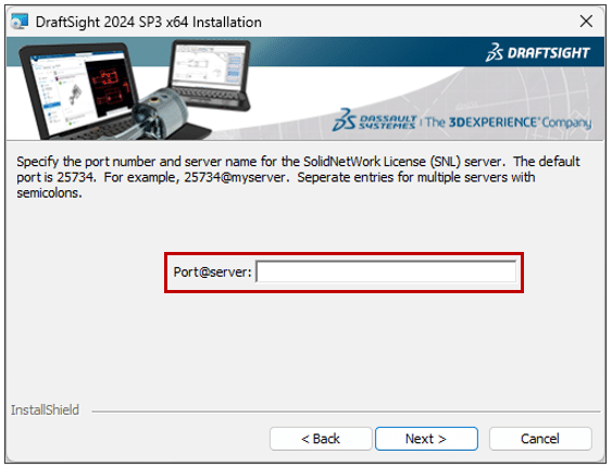 DraftSight server configuration screen