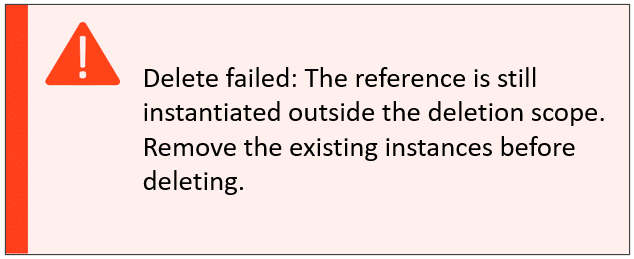 Screenshot: 3DEXPERIENCE delete errors due to higher-level references or external references
