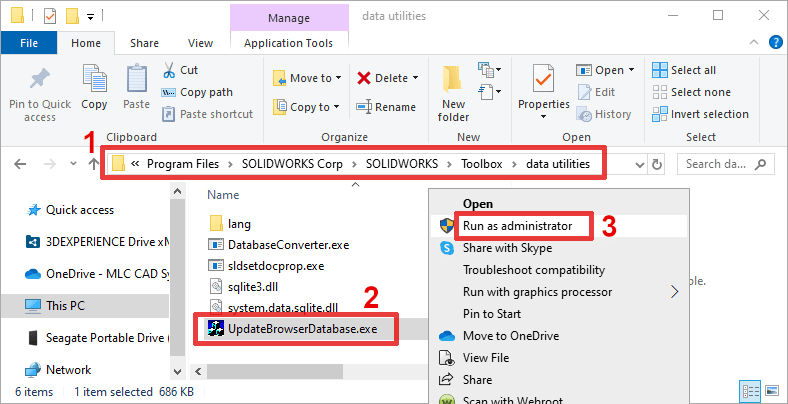 Ubicación de instalación de Toolbox y archivo UpdateBrowserDatabase.exe