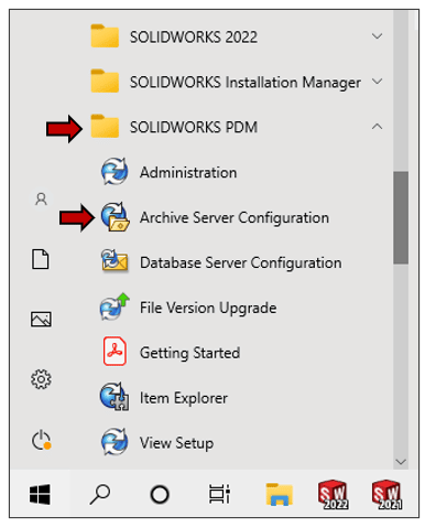 Screenshot der SOLIDWORKS PDM Archivserver-Konfigurationsoberfläche