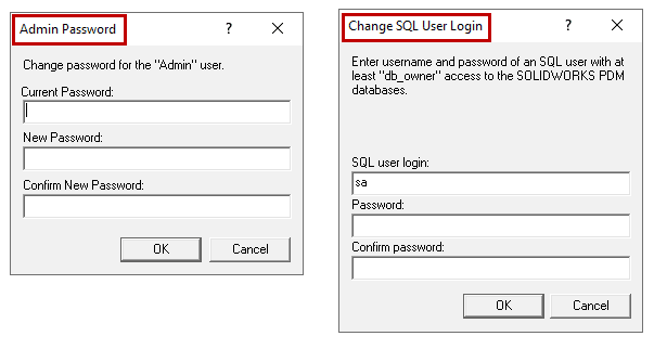 Screenshot des SOLIDWORKS PDM Kennwortaktualisierungsbildschirms