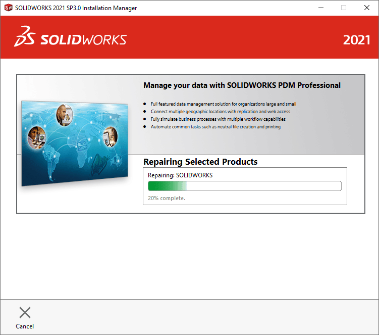 SOLIDWORKS Repair process starting screen