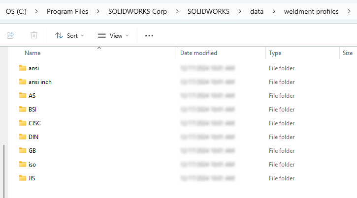 SOLIDWORKS kaynaklı yapı profil klasörü konumunu gösteren Windows Explorer ekran görüntüsü