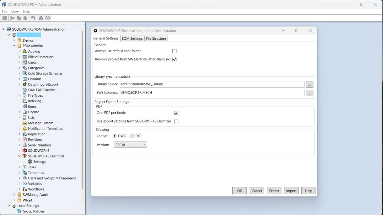 Daha fazla eşleme kuralı yapılandırmak için SOLIDWORKS PDM Yönetim aracını kullanmayı gösteren ekran görüntüsü
