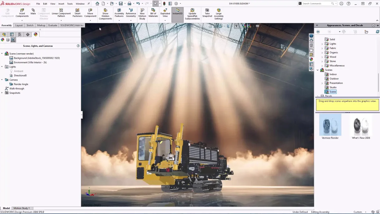 Screenshot des Renderns einer Visualize-Szene direkt aus der SOLIDWORKS-Oberfl&auml;che