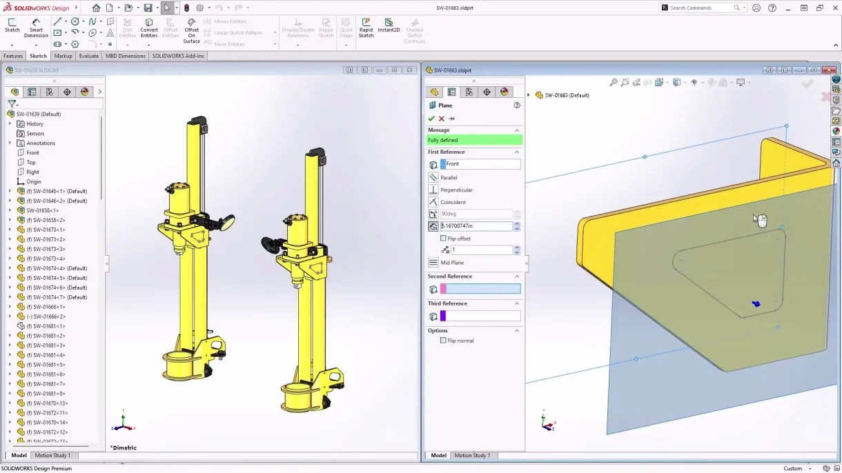 Screenshot der verbesserten Baugruppen-Modellierungs-Workflows in SOLIDWORKS 2026
